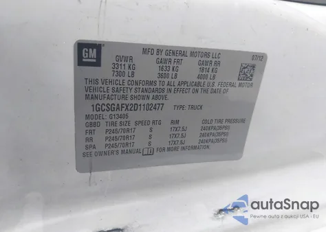 2013 Chevrolet Express 1500 Work Van z USA, uszkodzony, nr VIN 1GCSGAFX2D1102477